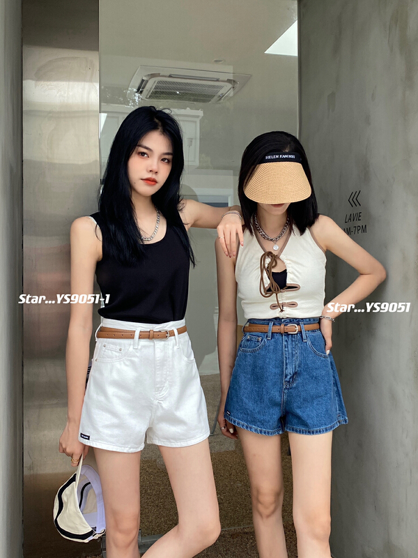 [star] Korean casual fashion versatile denim shorts (with belt) ys9051