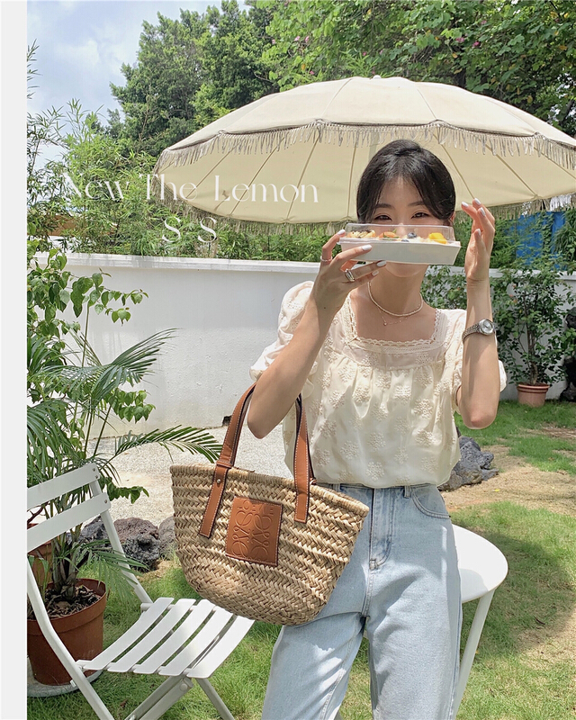 [lemon green tea] jacquard embroidery age reducing bubble sleeve shirt ys1-2259