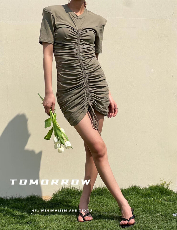 [tomorrow] little woman slim drawstring dress 6876t\ozq