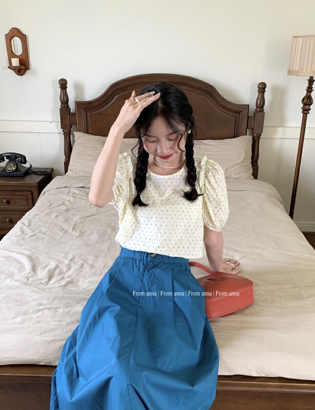 Original price 54.14! [from Anna] wave point fungus edge temperament shirt y6192\lsw