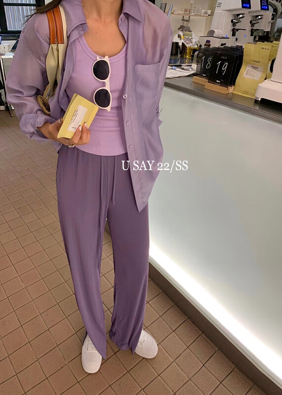 In early summer! [u say] versatile High Waist Wide Leg loose vertical slit casual pants (with waist rope) 65756\lsl