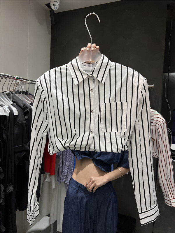 [tomorrow] long sleeve button up striped shirt 8052\ozq