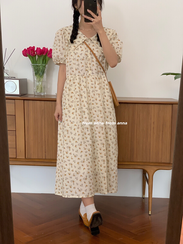 [from Anna] Korean retro Navy collar floral dress 2169\lsw