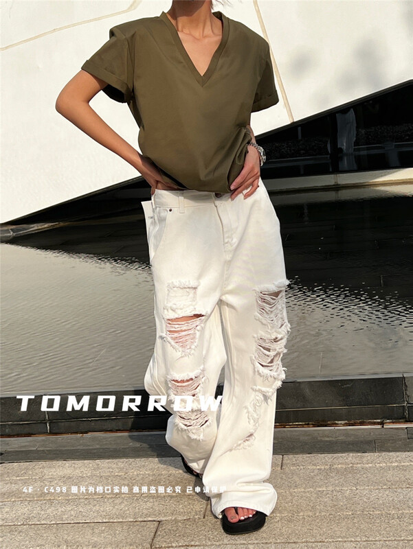[tomorrow] casual solid color V-neck short sleeve T-shirt 8041t\ozq