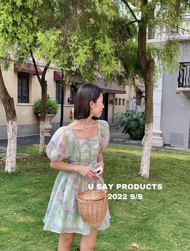 [u say] sweet square collar halo dyed Fairy Dress 66028\jhy