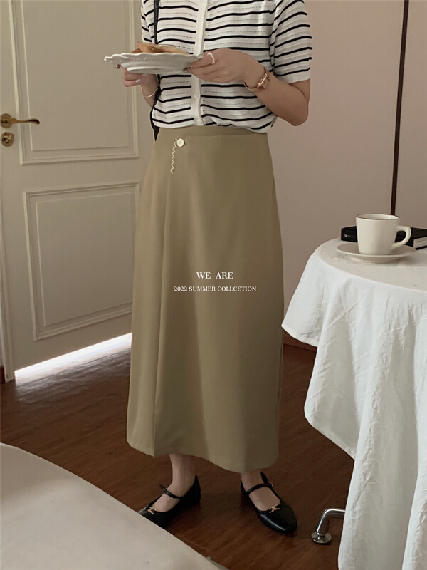 [we are] Korean version versatile high waist split A-line skirt 80072\zjy