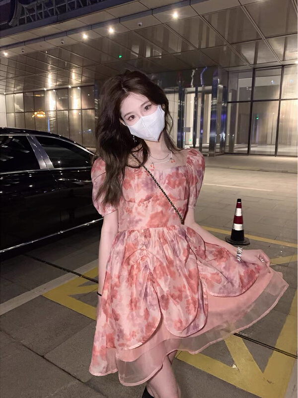 [w design] oil painting style floral short dress 35721\wpl