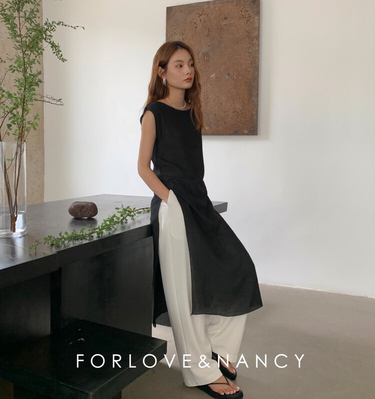 [forlove&nancy] small round neck versatile high slit dress 96055\cqw