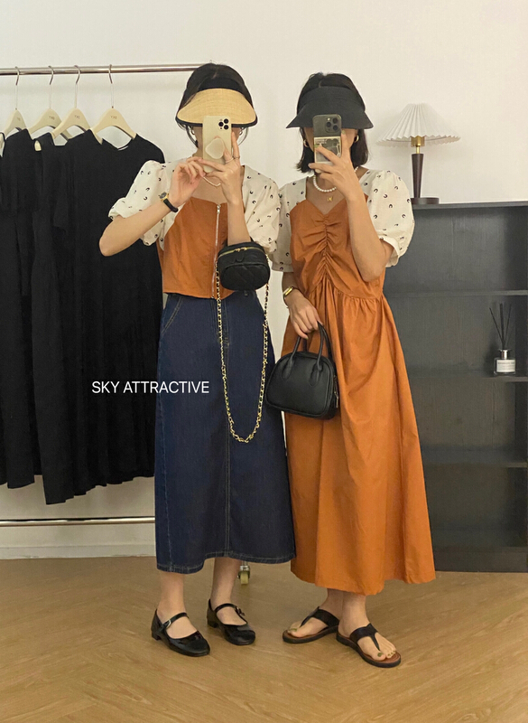 [sky] contrast mosaic V-neck dress 89019\hbx