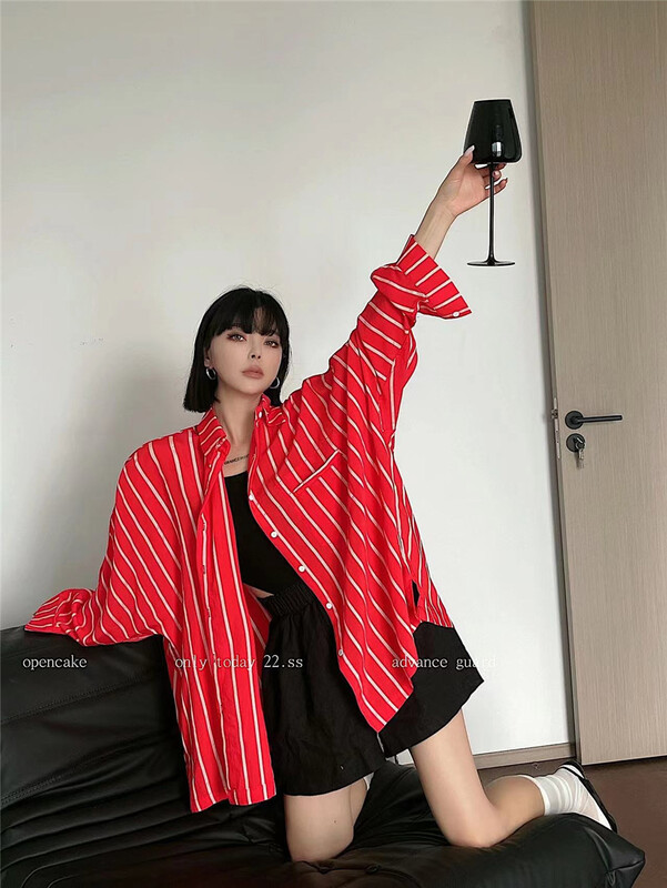 [open] striped loose and versatile shirt (only selling shirts) 3917\ozq