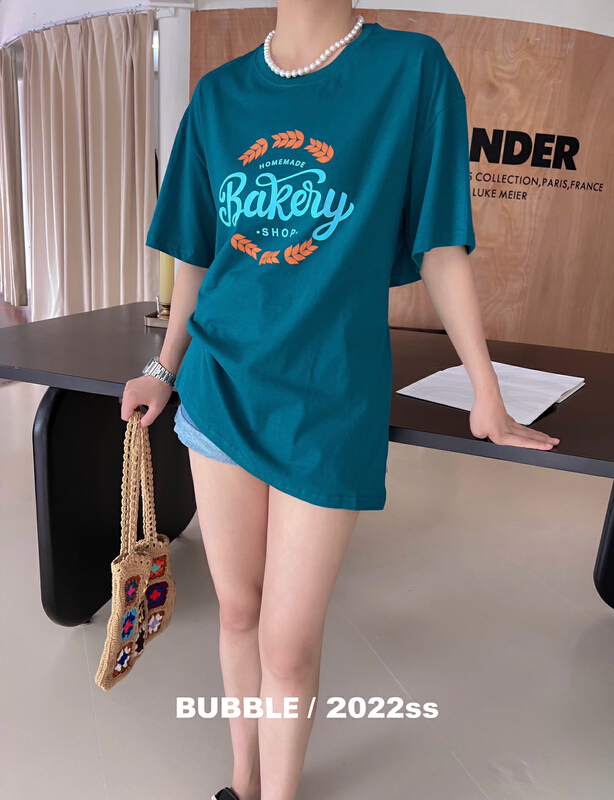 Original price 50.76! [bubble] design Short Sleeve T-shirt with half back bandage letters 22t137\ozq