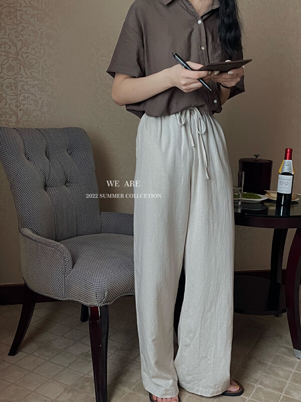 [we are] Korean version drawstring Elastic Waist Wide Leg casual pants 80073\zjy