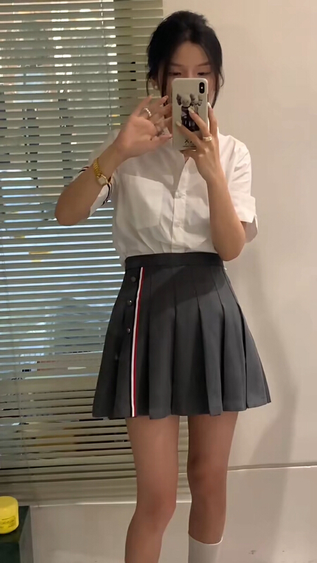 [u say] foreign style versatile college style color contrast pleated skirt (only selling skirt) 66252\jhy