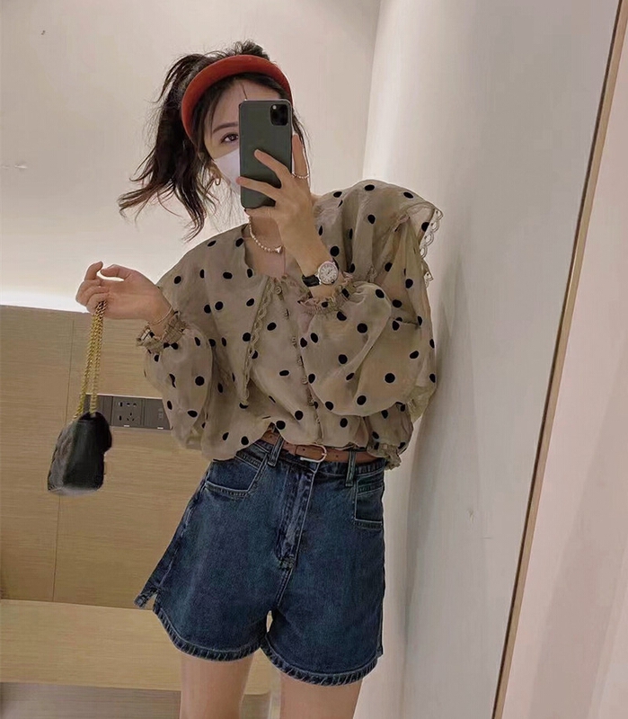 [baby] Lapel lace edge Polka Dot blouse 8693-1\wtt