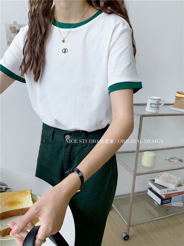 [naisijia] color matching versatile simple short sleeve T-shirt 3706\zjy