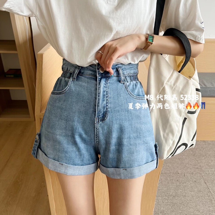 [M8 denim] loose and versatile Korean cuffed denim shorts 52338\lsl