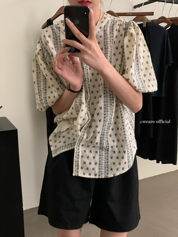 [we are] bubble sleeve vintage floral shirt 10177\zjy