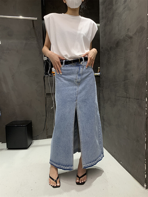 [tomorrow] Korean style versatile denim skirt with split hem 668\ozq