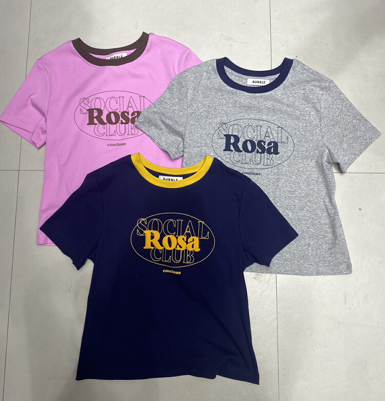 [bubble] retro color contrast border letter short sleeve T-shirt 25t130 \ozq