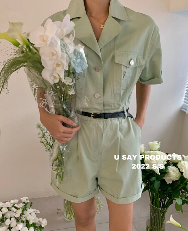 [u say] tooling style fashion high waist and waist retracting casual one-piece pants (with belt) 65131-1\jhy