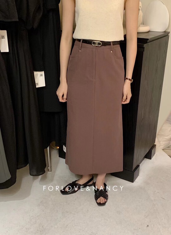 [forlove&nancy] Korean pure color, minimalist and versatile medium length skirt (with belt) lb2bs5342n\cqw