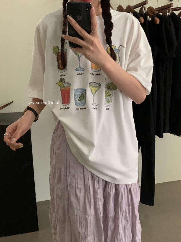 [we are] Korean loose print short sleeve T-shirt 20166\zjy