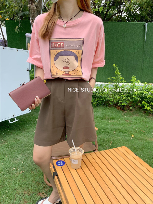[naisijia] loose and simple Korean printed short sleeve T-shirt 0771\zjy