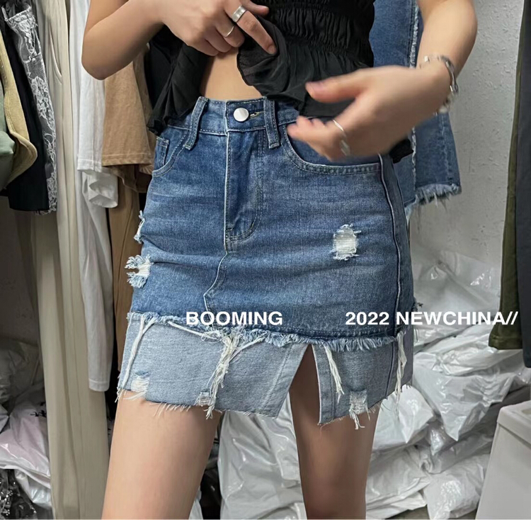 [looming] worn out slit denim skirt 2486\zxl