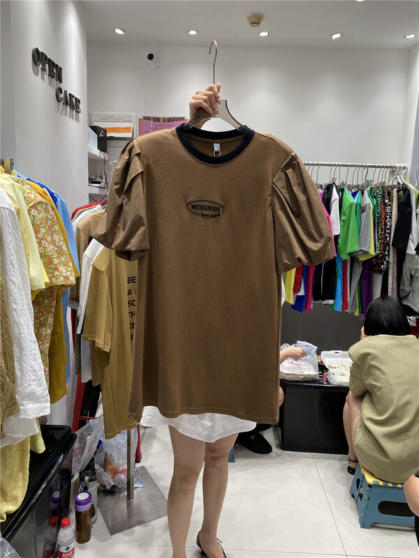 [open] letter embroidered round neck short sleeve T-shirt 3968\ozq
