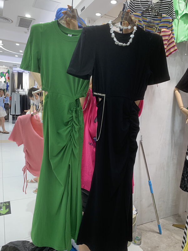 [ff.studio] Korean version personalized design feeling: open waist, slit, slim fit, slim temperament, niche dress (with detachable waist chain) 7751\ozq