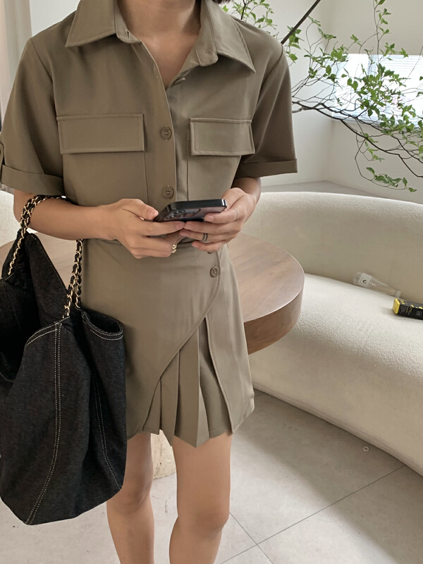 [u say] fashion work shirt + pleated skirt set 66181\jhy