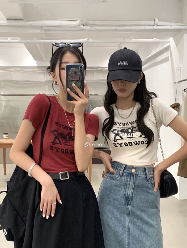 [lemon green tea] BM short sleeve slim printed short sleeve T-shirt 2278