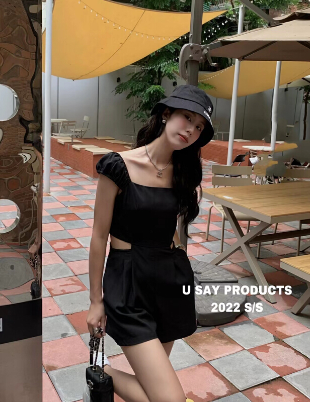 [u say] design high-level sense niche French sexy hollow out slim waist revealing Jumpsuit 66165\jhy