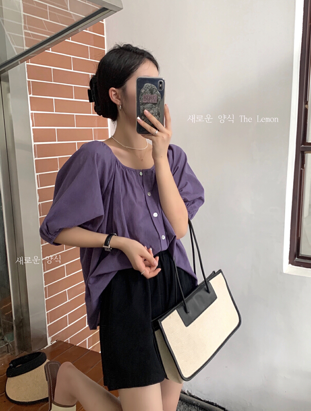 [lemon green tea] Korean round neck short sleeve loose shirt 2261