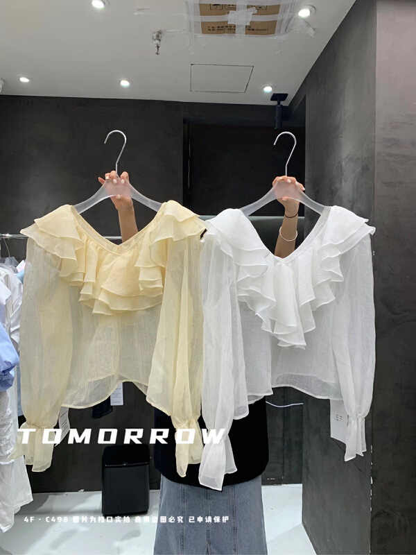[tomorrow] temperament advanced feeling silk lace collar lace shirt 8049\ozq