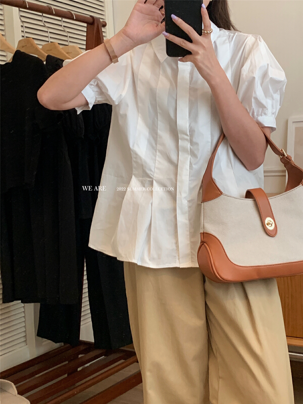 [we are] Korean design pressure pleated bubble sleeve shirt 10153\zjy
