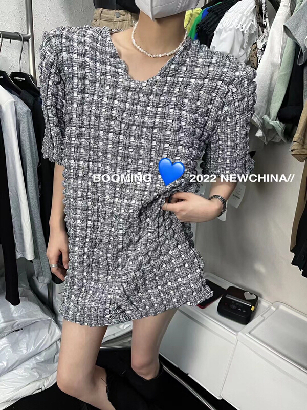 [looming] V-neck foam Pleated Dress 2389\zxl