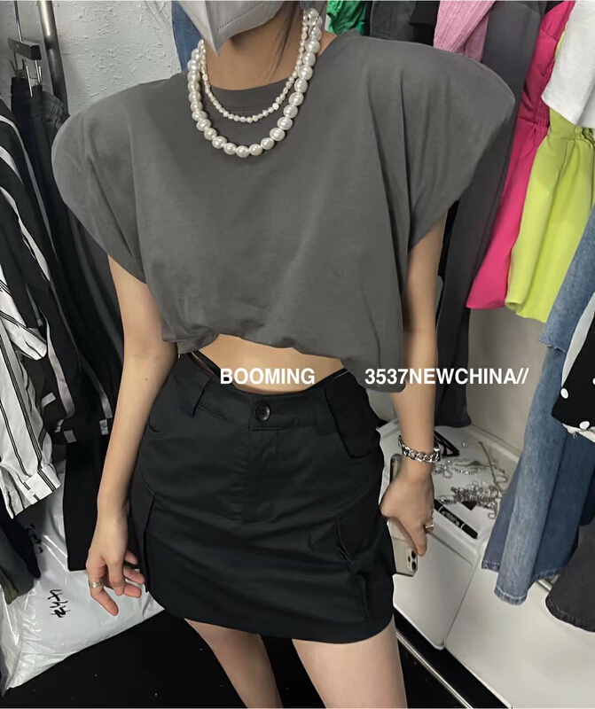 [looming] casual shoulder pad short sleeve T-shirt 2494\zxl