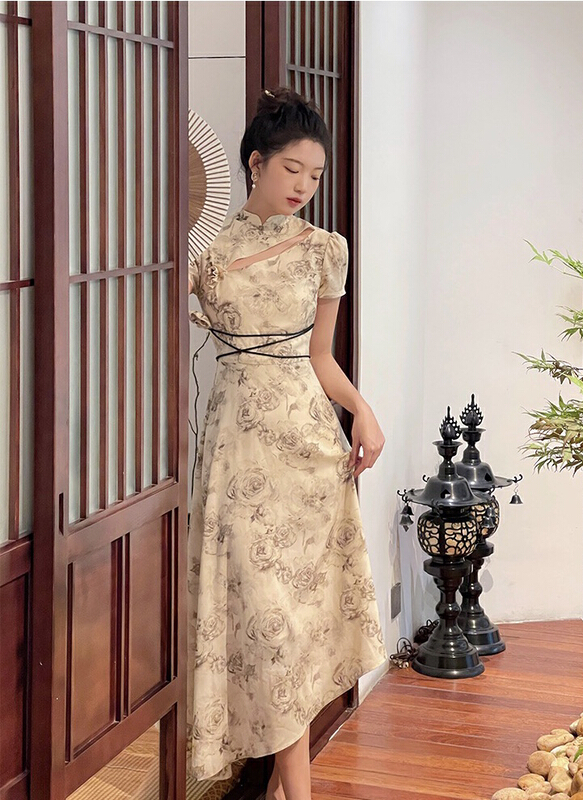 [w design] new Chinese style retro cheongsam dress in summer 2022 (with belt) 39621\wpl