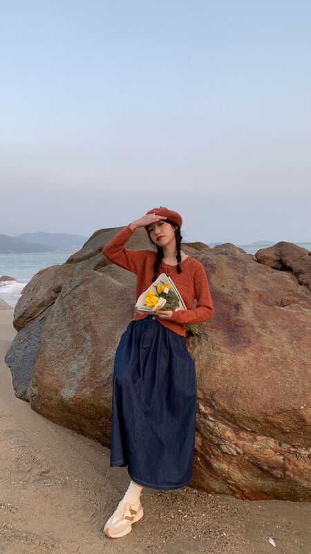 Original price 66.55! New year in early spring! [from Anna] Korean Versatile Single breasted warm sweater 6094\lsw