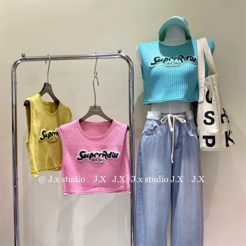  South Korea summer new style foreign style letter thin versatile short sweet Spice Girl knitted suspender vest