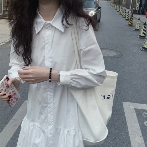 2022 spring and autumn new small French white dress children's design sense niche long sleeve A-line shirt skirt
