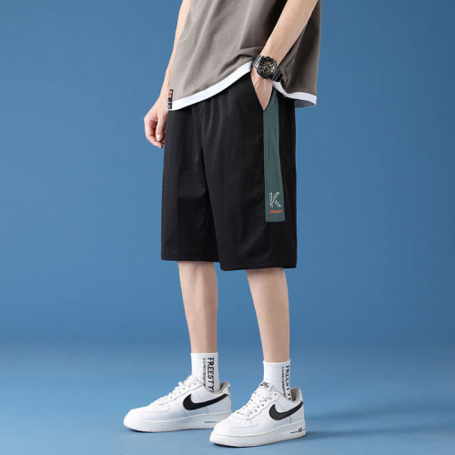 Summer casual pants men's wear simple and versatile loose Korean version pants fake two-piece cropped pants ice silk shorts