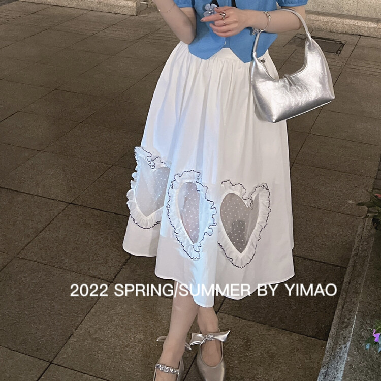 [Yimao] simple and fashionable A-line skirt with wood ear design ym-7866# LSL