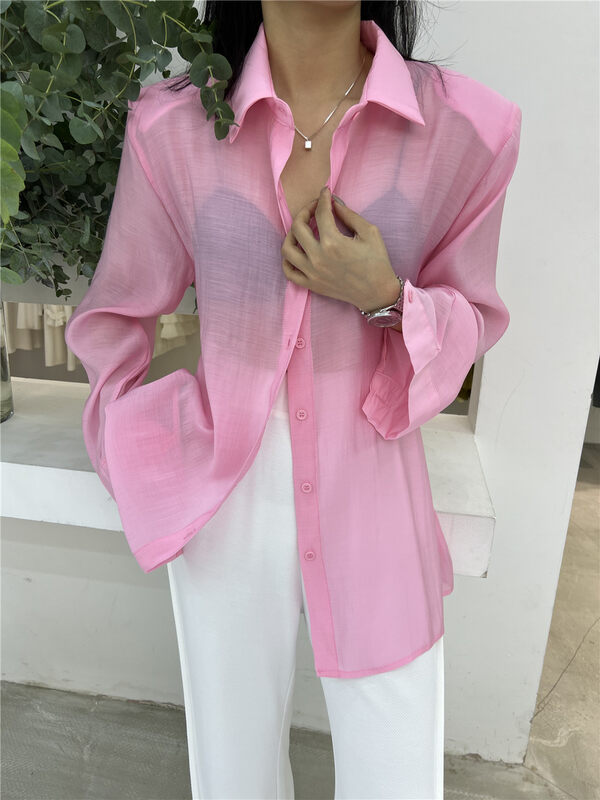 Five colors! [vi.liu Liu] long sleeve button up solid shirt 60362m\zxl