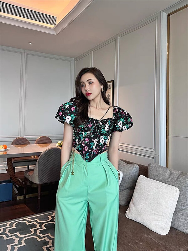 [8lei5 ballet] French retro floral short irregular design shirt ys1-870# WPL
