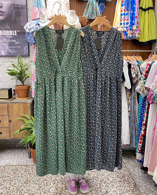 [suzybubble] retro elegant V-neck floral sleeveless loose dress 1188# WPL