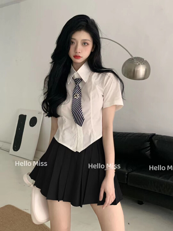 [Hello Miss] college style versatile shirt (with tie) (only shirts) 681-1# PCZ