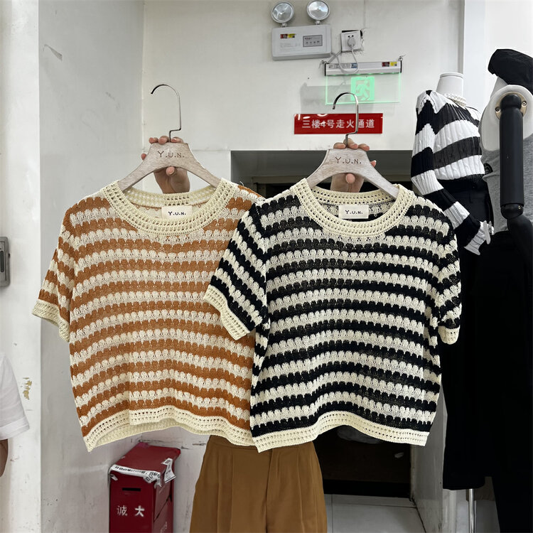 [Yun] round neck contrast short sleeve T-shirt 6772\csx