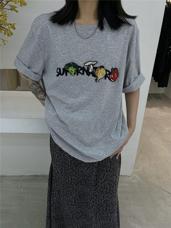[vi.liu Liu] Velcro Casual Short Sleeve T-shirt 60613\zxl